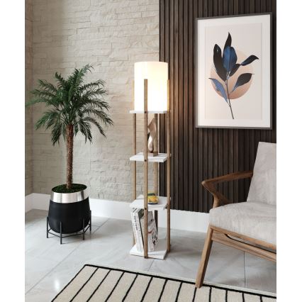 Stojací lampa s poličkami NORA 1xE27/40W/230V hnědá/bílá