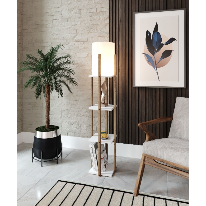 Stojací lampa s poličkami NORA 1xE27/40W/230V hnědá/bílá