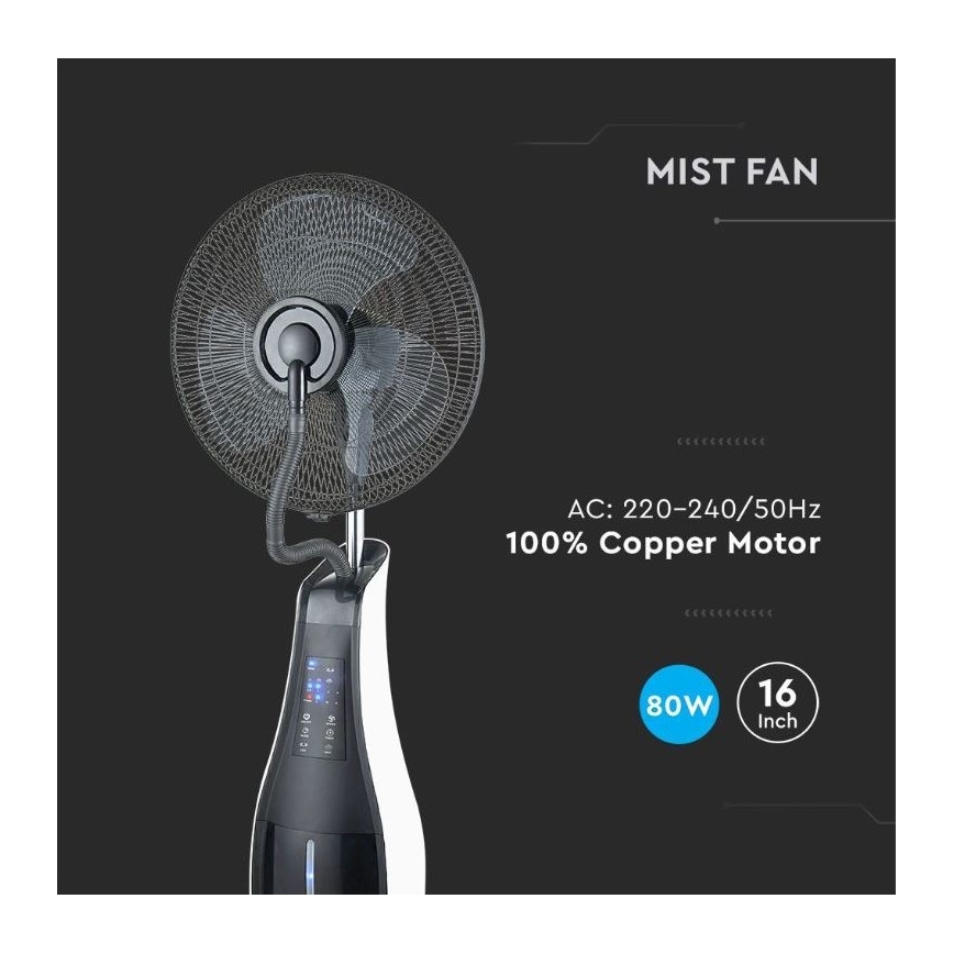 Stojanový ventilátor s rozprašovačem vody 80W/230V černá + DO