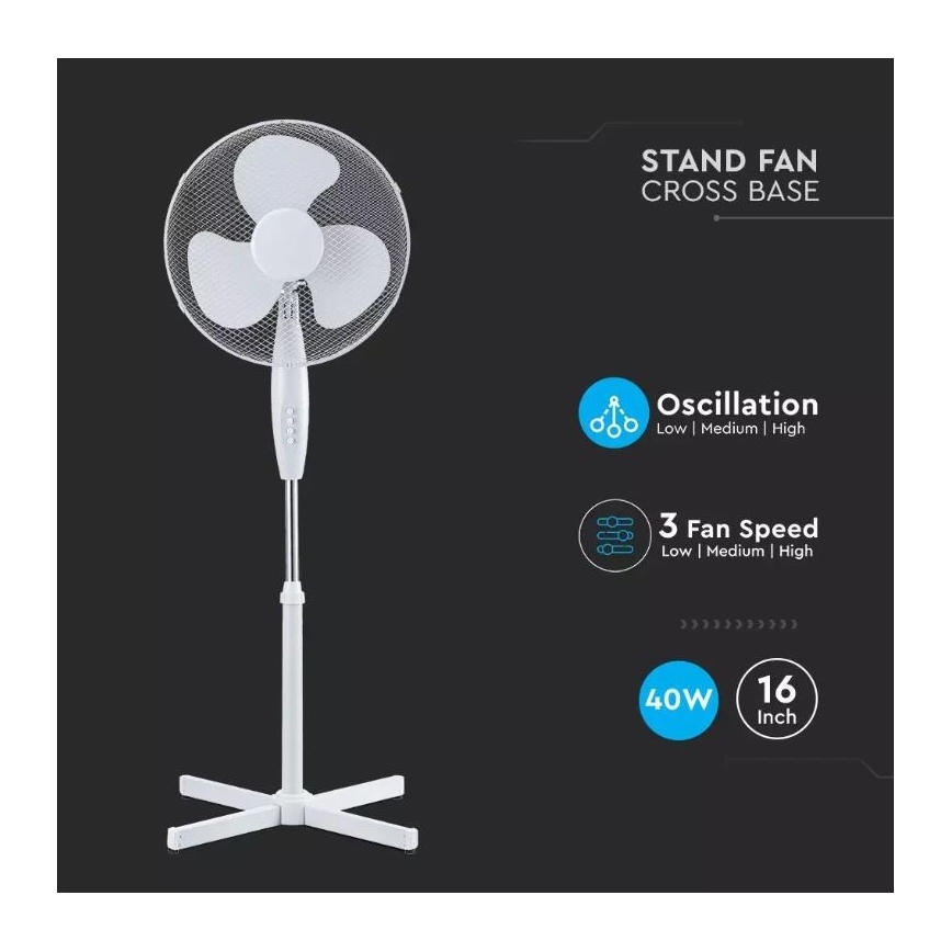Stojanový ventilátor Ø 41 cm 40W/230V bílá