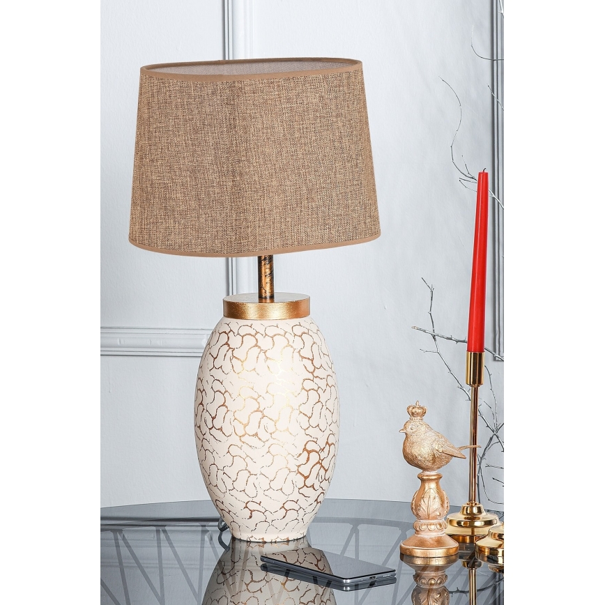 Stolní lampa 1xE27/40W/230V béžová/zlatá