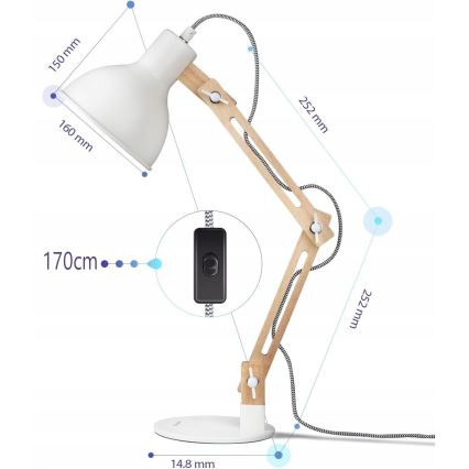 Stolní lampa 1xE27/40W/230V bílá