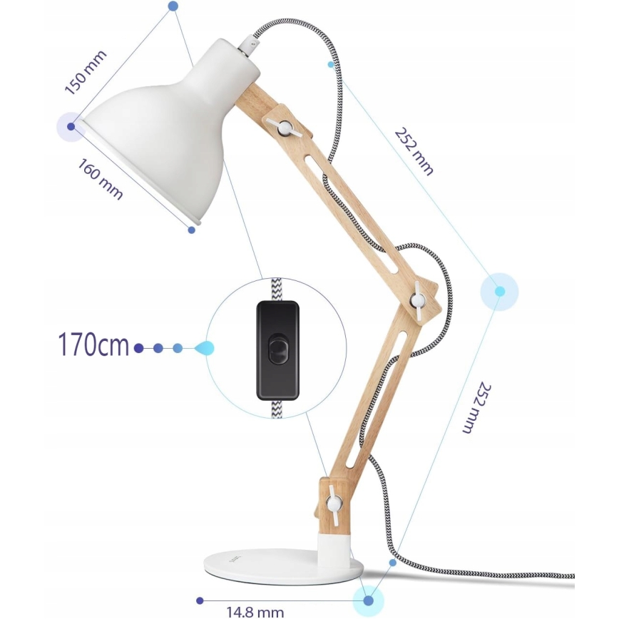 Stolní lampa 1xE27/40W/230V bílá