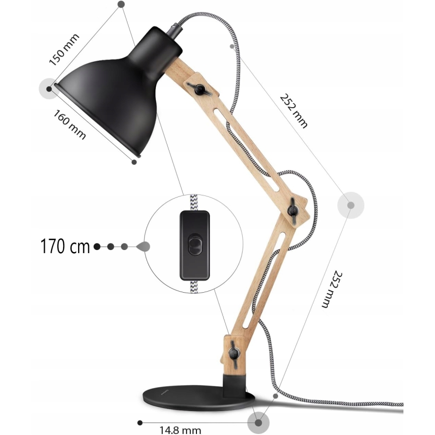 Stolní lampa 1xE27/40W/230V černá