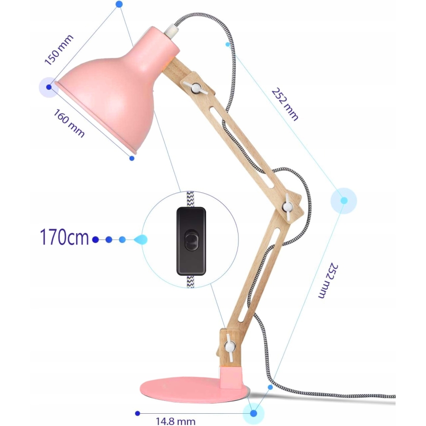 Stolní lampa 1xE27/40W/230V růžová