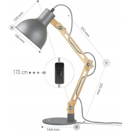 Stolní lampa 1xE27/40W/230V šedá