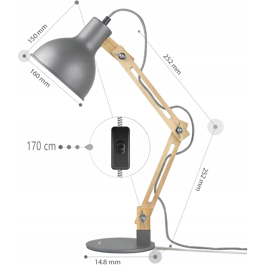 Stolní lampa 1xE27/40W/230V šedá