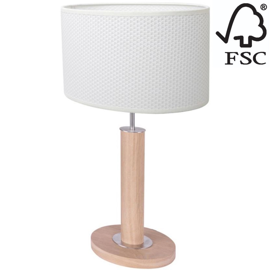 Stolní lampa MERCEDES 1xE27/40W/230V 46 cm bílá/dub – FSC certifikováno