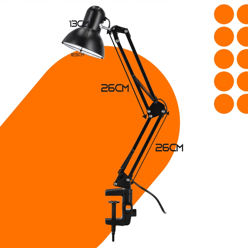 Stolní lampa s klipem 1xE27/60W/230V černá