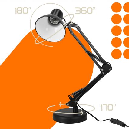 Stolní lampa s klipem 2v1 1xE27/60W/230V černá