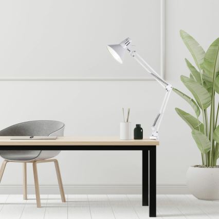 Stolní lampa s klipem WORKER 1xE27/10W/230V bílá