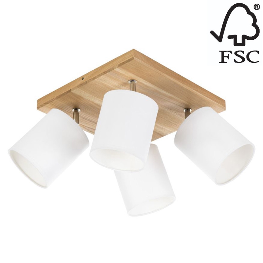 Stropní bodové svítidlo APRILLIA 4xE27/25W/230V dub/bílá – FSC certifikováno