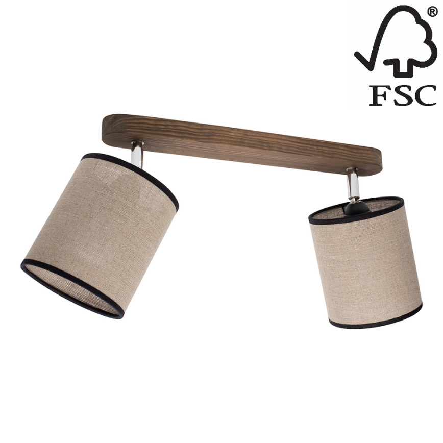 Stropní bodové svítidlo NEGRO 2xE27/25W/230V borovice – FSC certifikováno