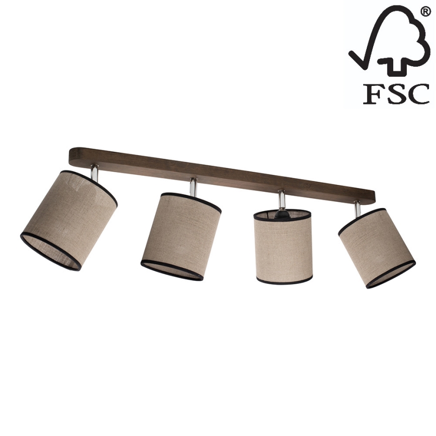 Stropní bodové svítidlo NEGRO 4xE27/25W/230V borovice – FSC certifikováno