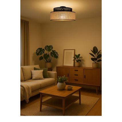 Stropní svítidlo BOHO 1xE27/60W/230V černá/ratan