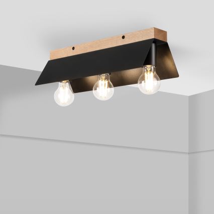 Stropní svítidlo ESME 3xE27/15W/230V černá/dub