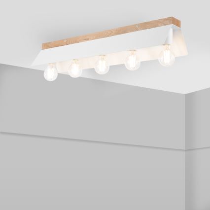 Stropní svítidlo ESME 5xE27/15W/230V bílá/dub