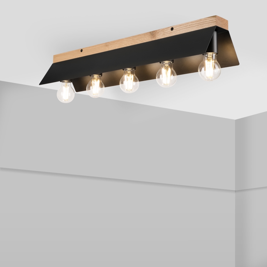 Stropní svítidlo ESME 5xE27/15W/230V černá/dub