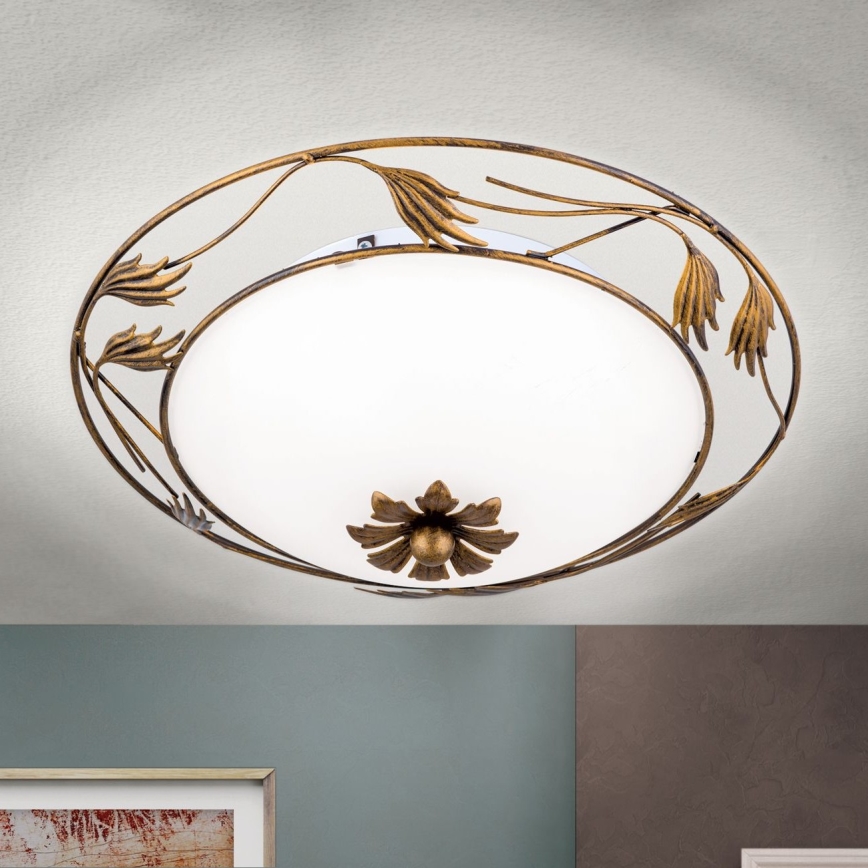 Stropní svítidlo FLEUR 2xE27/60W/230V pr. 40 cm bronz