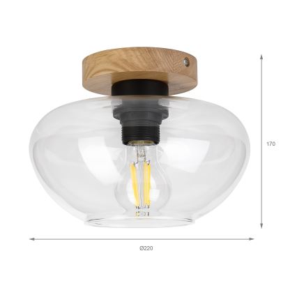 Stropní svítidlo FLO WOOD 1xE27/15W/230V dub/čirá pr. 22 cm