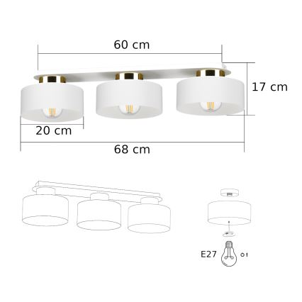 Stropní svítidlo IGNIA 3xE27/60W/230V bílá