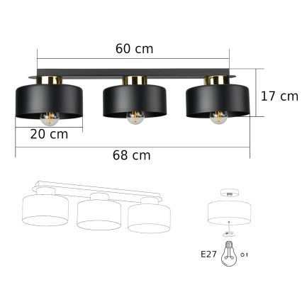Stropní svítidlo IGNIA 3xE27/60W/230V černá