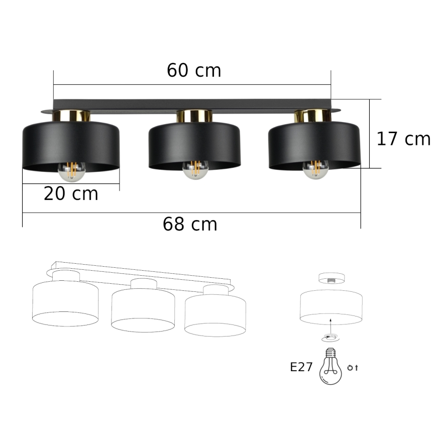 Stropní svítidlo IGNIA 3xE27/60W/230V černá