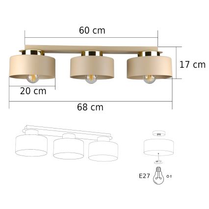 Stropní svítidlo IGNIA 3xE27/60W/230V taupe