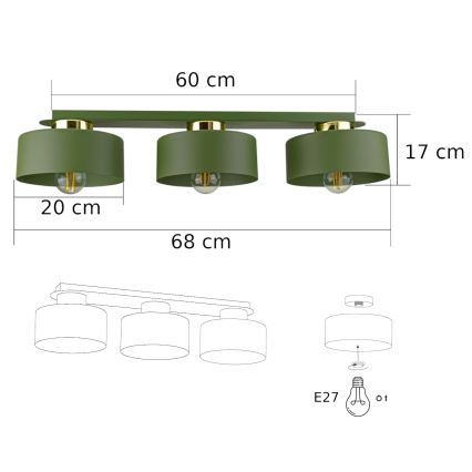 Stropní svítidlo IGNIA 3xE27/60W/230V zelená
