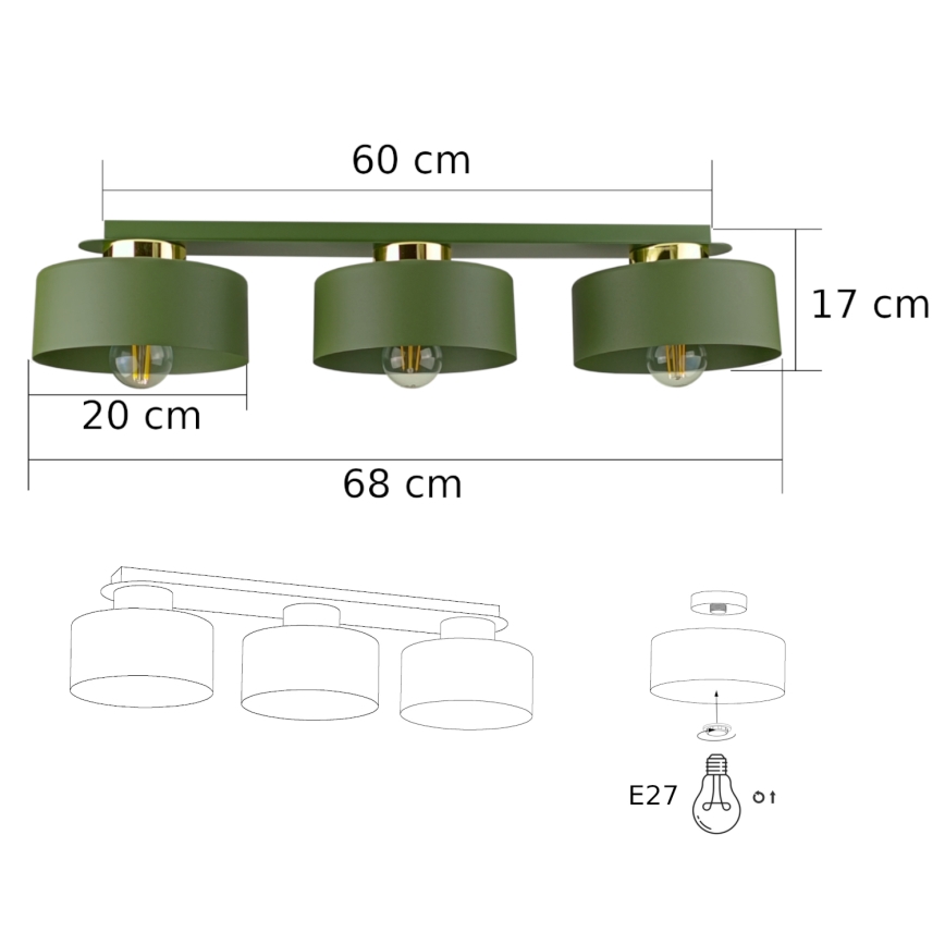 Stropní svítidlo IGNIA 3xE27/60W/230V zelená