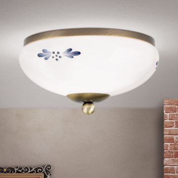 Stropní svítidlo LANDHAUS 1xE27/60W/230V pr. 21 cm bronz/bílá/modrá