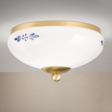 Stropní svítidlo LANDHAUS 1xE27/60W/230V pr. 21 cm mosaz/bílá/modrá
