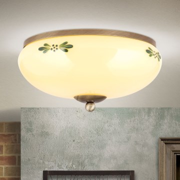 Stropní svítidlo LANDHAUS 2xE27/60W/230V pr. 28 cm bronz/béžová/zelená