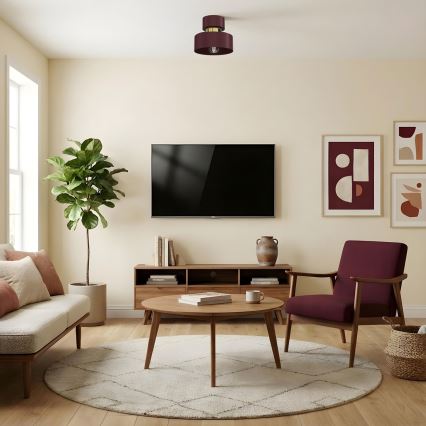 Stropní svítidlo MARTI 1xE27/15W/230V pr. 20,5 cm burgundy/zlatá