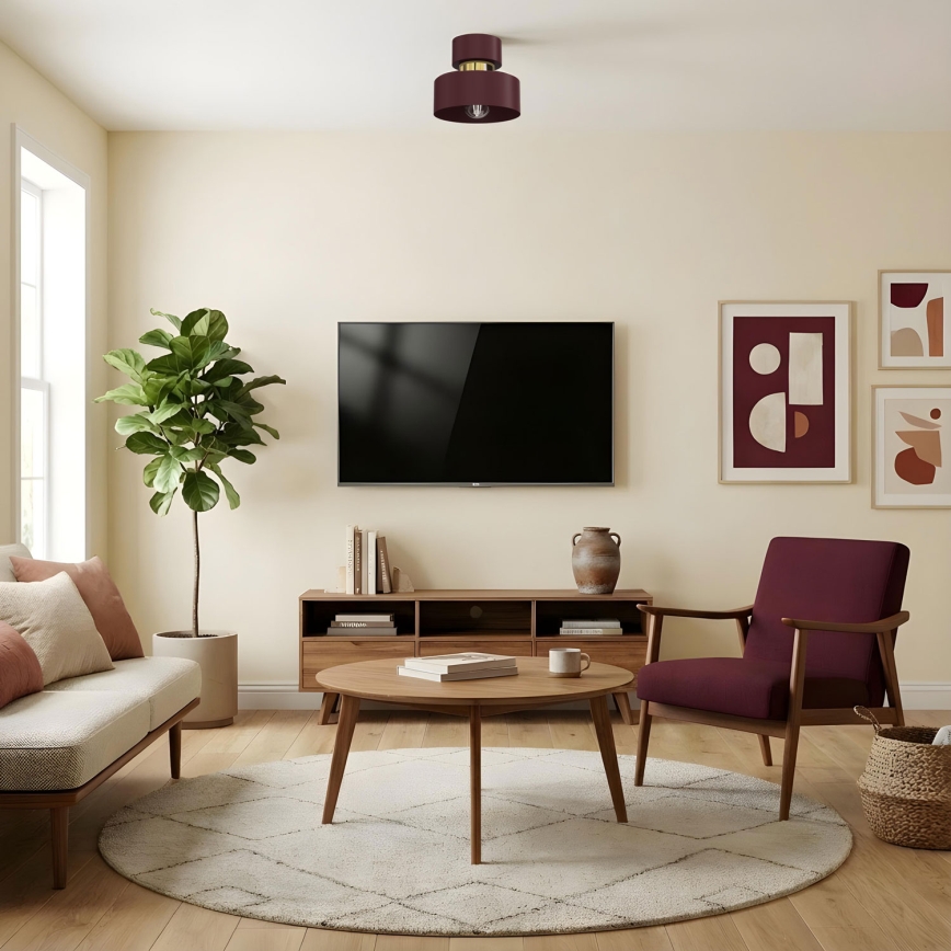 Stropní svítidlo MARTI 1xE27/15W/230V pr. 20,5 cm burgundy/zlatá