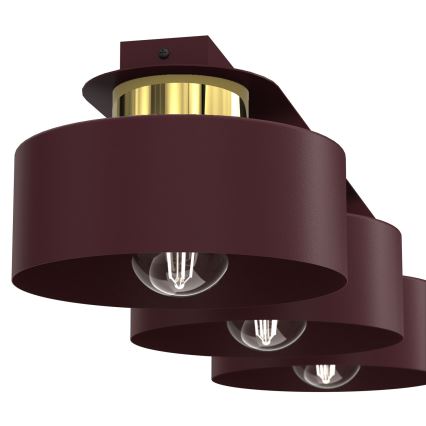 Stropní svítidlo MARTI 3xE27/15W/230V 68x20,5 cm burgundy/zlatá