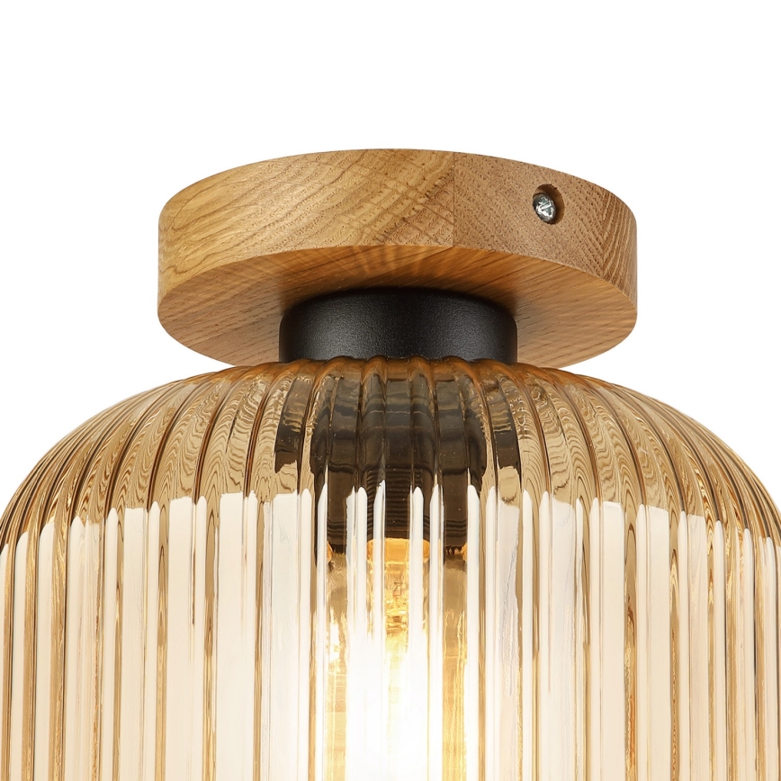 Stropní svítidlo MILOU WOOD 1xE27/15W/230V dub/kouřová béžová pr. 20 cm