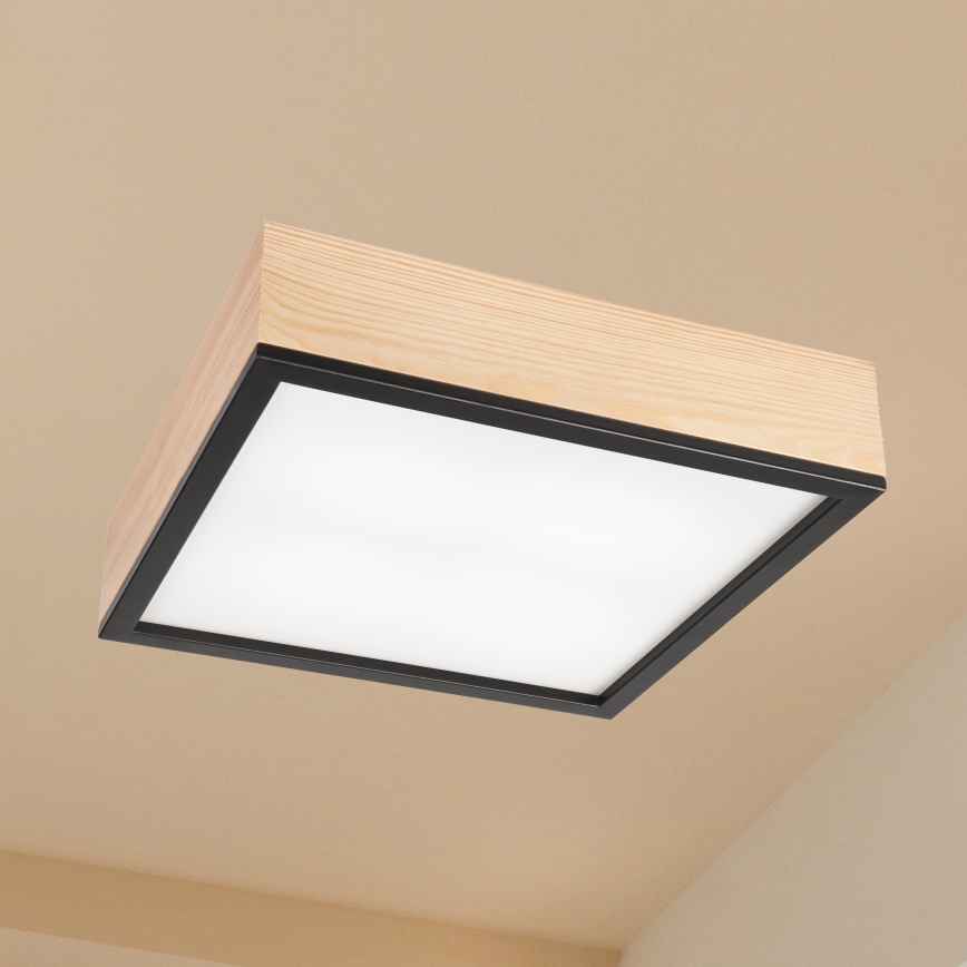 Stropní svítidlo NATURAL SQUARE 4xE27/15W/230V 39x39 cm borovice/černá