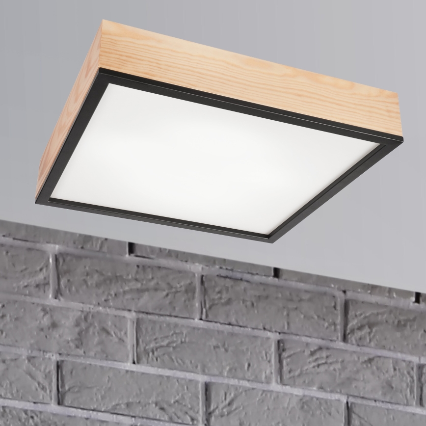 Stropní svítidlo NATURAL SQUARE 4xE27/15W/230V 48x48 cm borovice/černá