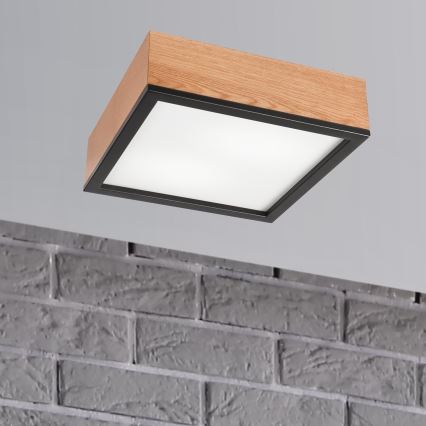 Stropní svítidlo OAK SQUARE 2xE27/15W/230V 31x31 cm dub/černá