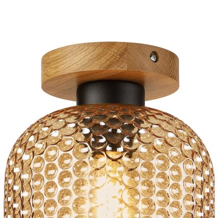 Stropní svítidlo ROCCO WOOD 1xE27/15W/230V dub/kouřová béžová pr. 18 cm