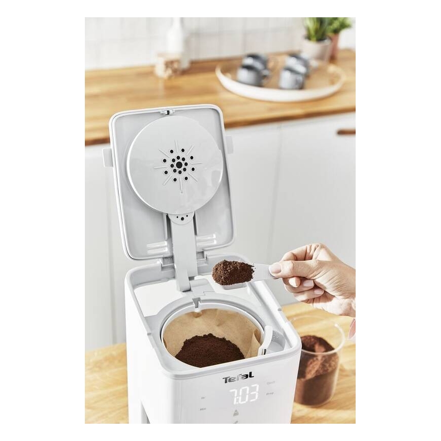 Tefal - Překapávací kávovar s LCD displejem SENSE 1000W/230V bílá