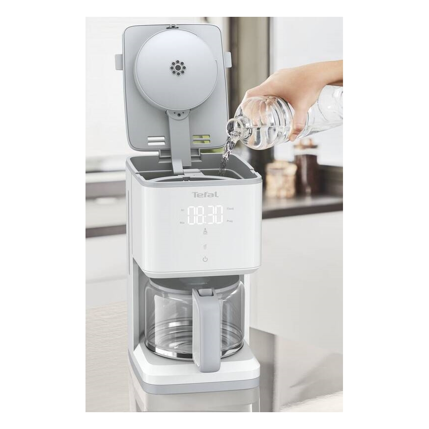 Tefal - Překapávací kávovar s LCD displejem SENSE 1000W/230V bílá
