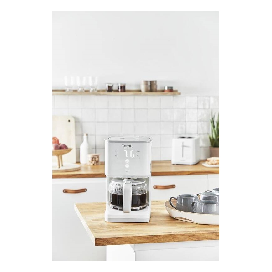 Tefal - Překapávací kávovar s LCD displejem SENSE 1000W/230V bílá