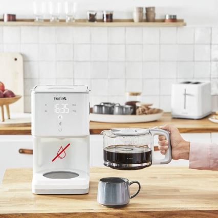 Tefal - Překapávací kávovar s LCD displejem SENSE 1000W/230V bílá