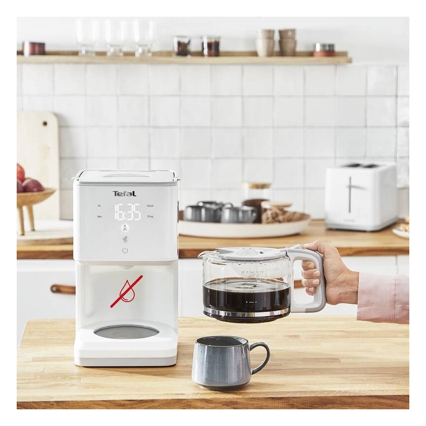 Tefal - Překapávací kávovar s LCD displejem SENSE 1000W/230V bílá