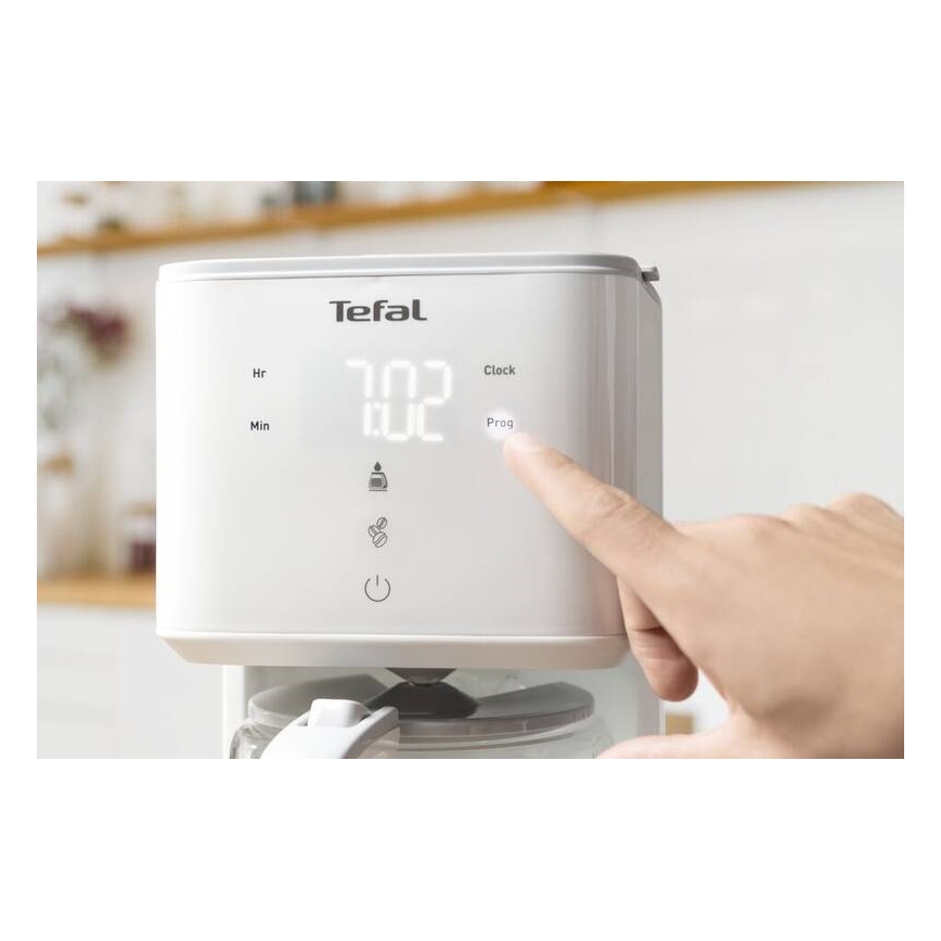 Tefal - Překapávací kávovar s LCD displejem SENSE 1000W/230V bílá