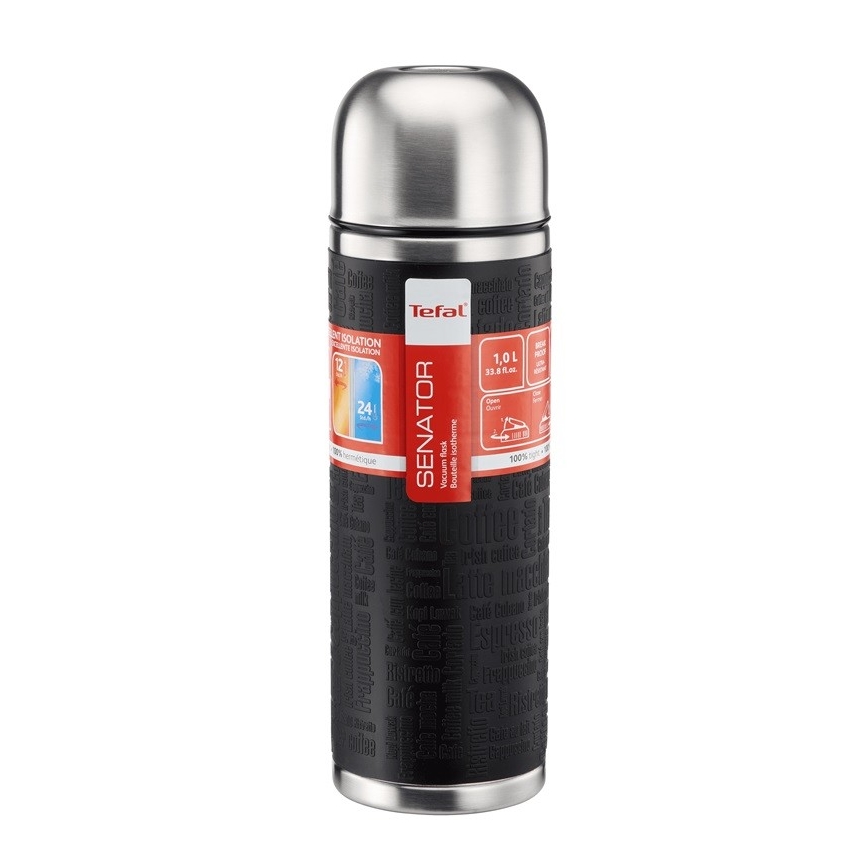 Tefal - Termoska s hrníčkem 1 l SENATOR nerez/černá