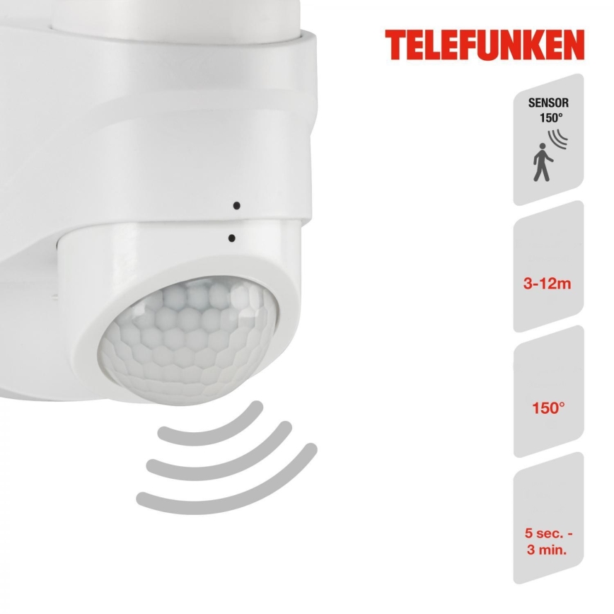 Telefunken 304306TF - LED Venkovní nástěnné svítidlo se senzorem LED/16W/230V IP44 bílá