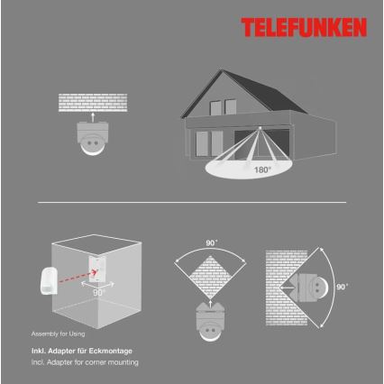 Telefunken 306506TF - Venkovní senzor pohybu 180° IP44 bílá